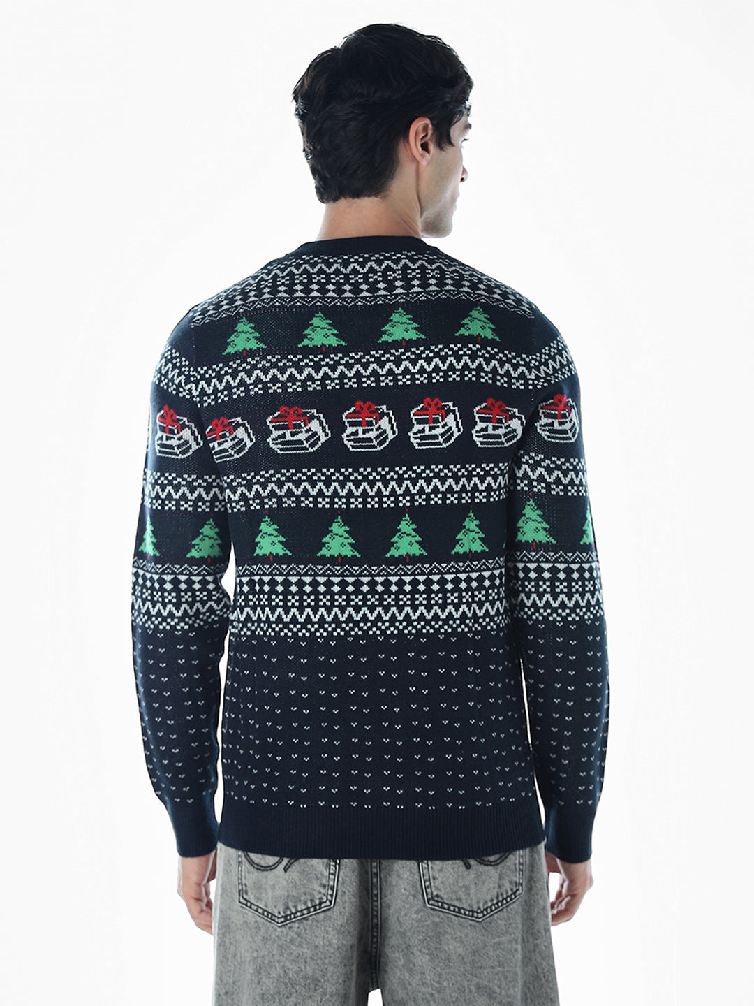 Printed Jacquard Crew Neck Pullover