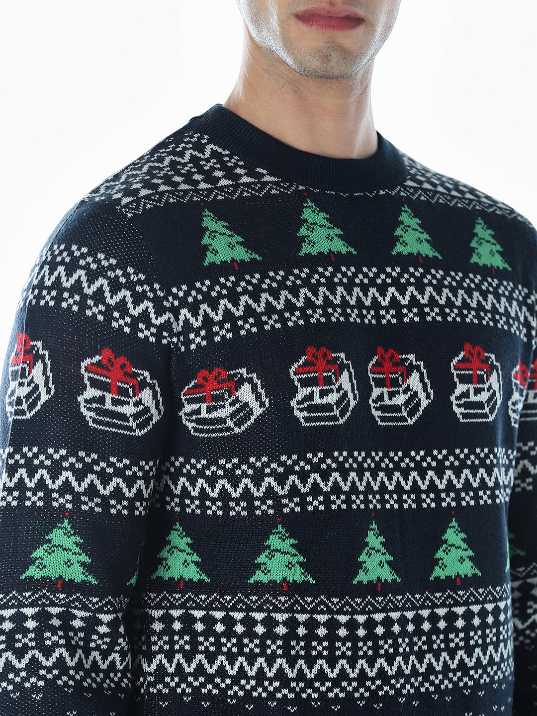 Printed Jacquard Crew Neck Pullover