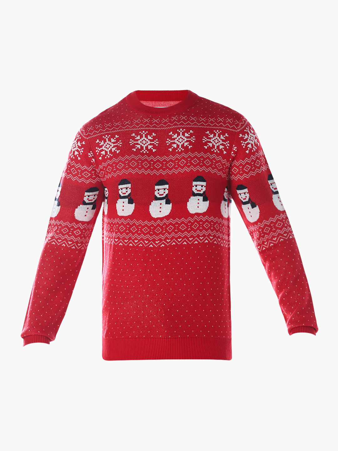 Printed Jacquard Crew Neck Pullover - Red