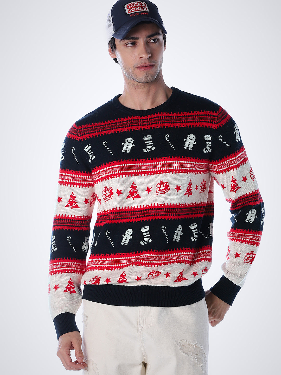 X-MAS Print Jacquard Pullover - Red