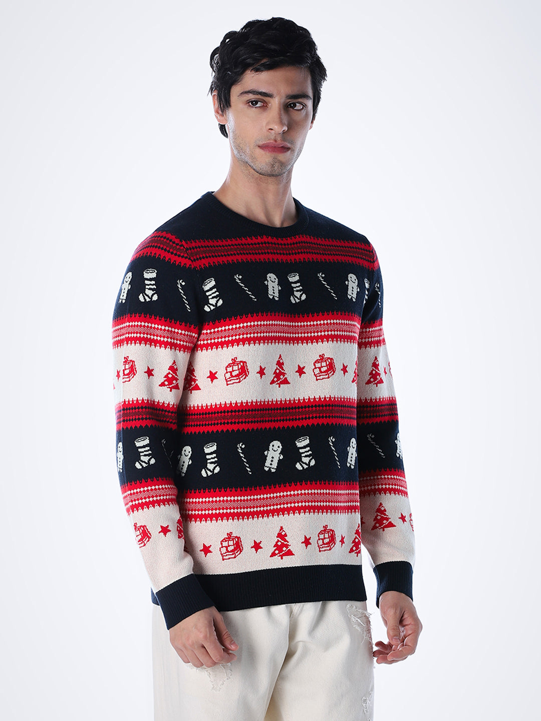 X-MAS Print Jacquard Pullover - Red