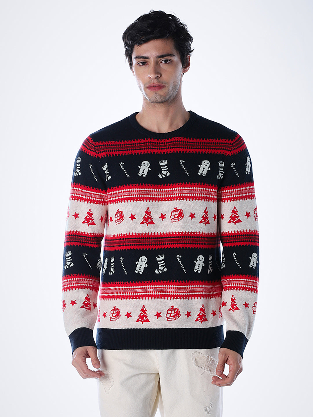 X-MAS Print Jacquard Pullover - Red