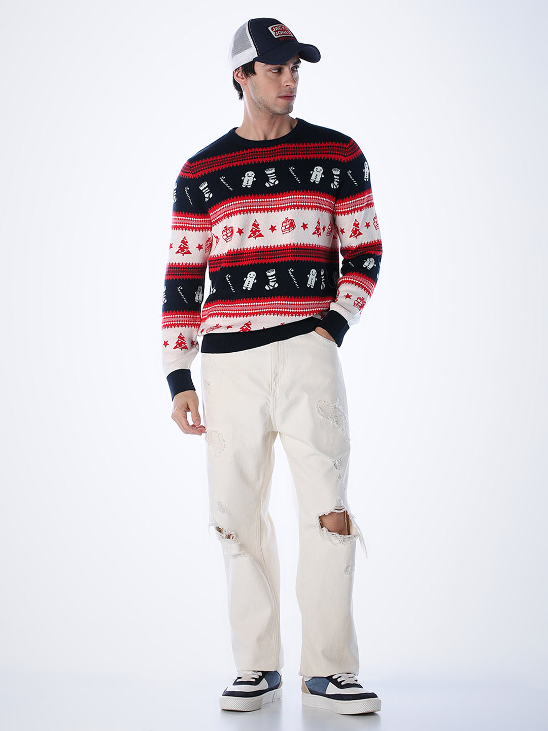 X-MAS Print Jacquard Pullover - Red