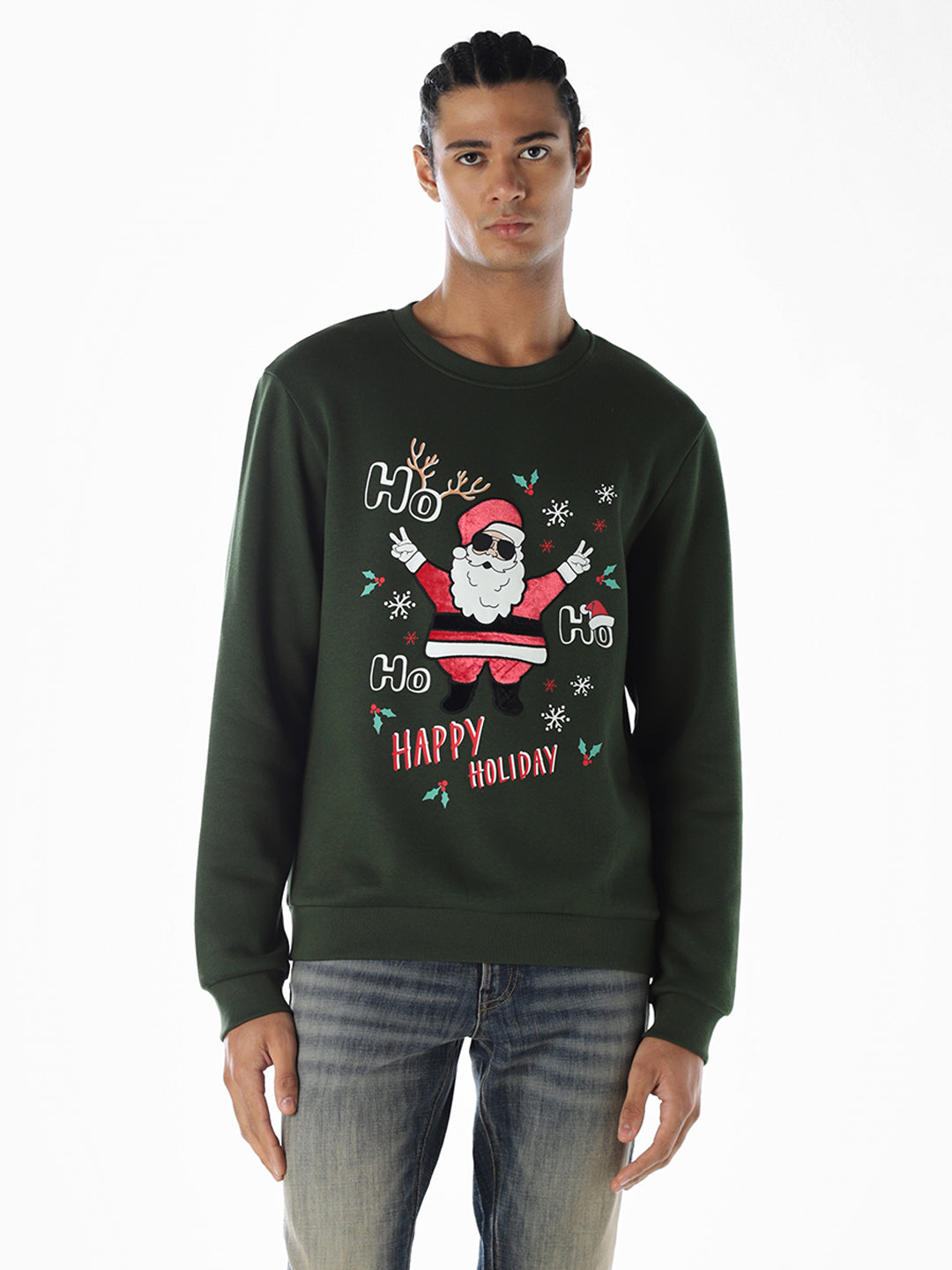 Santa Printed Sweatshirt - Green