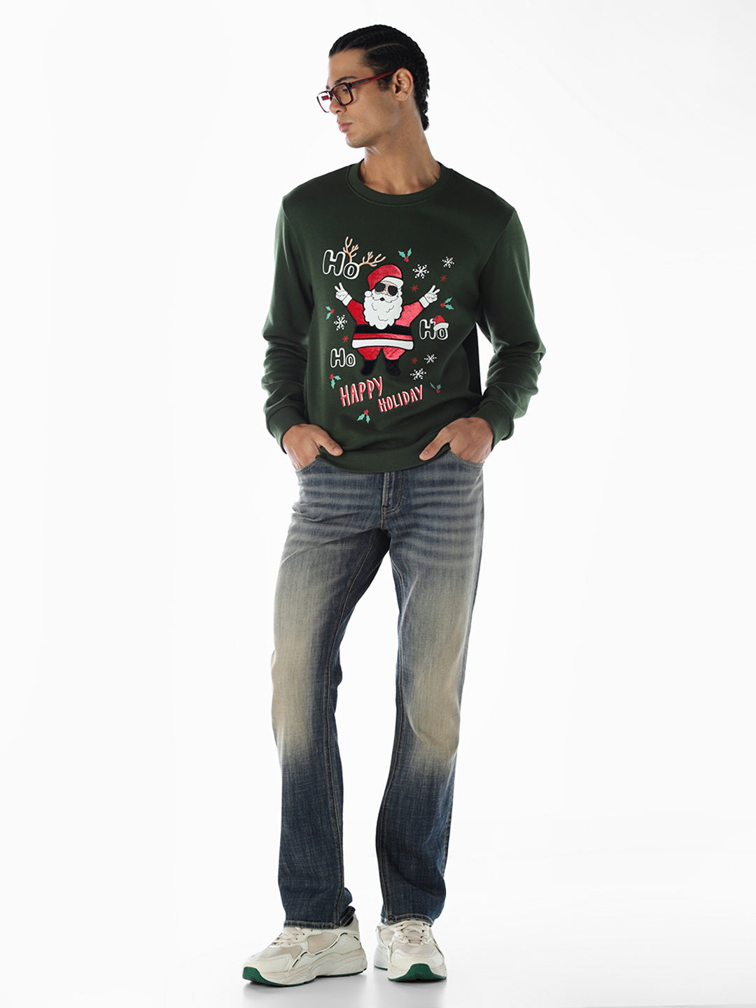 Santa Printed Sweatshirt - Green