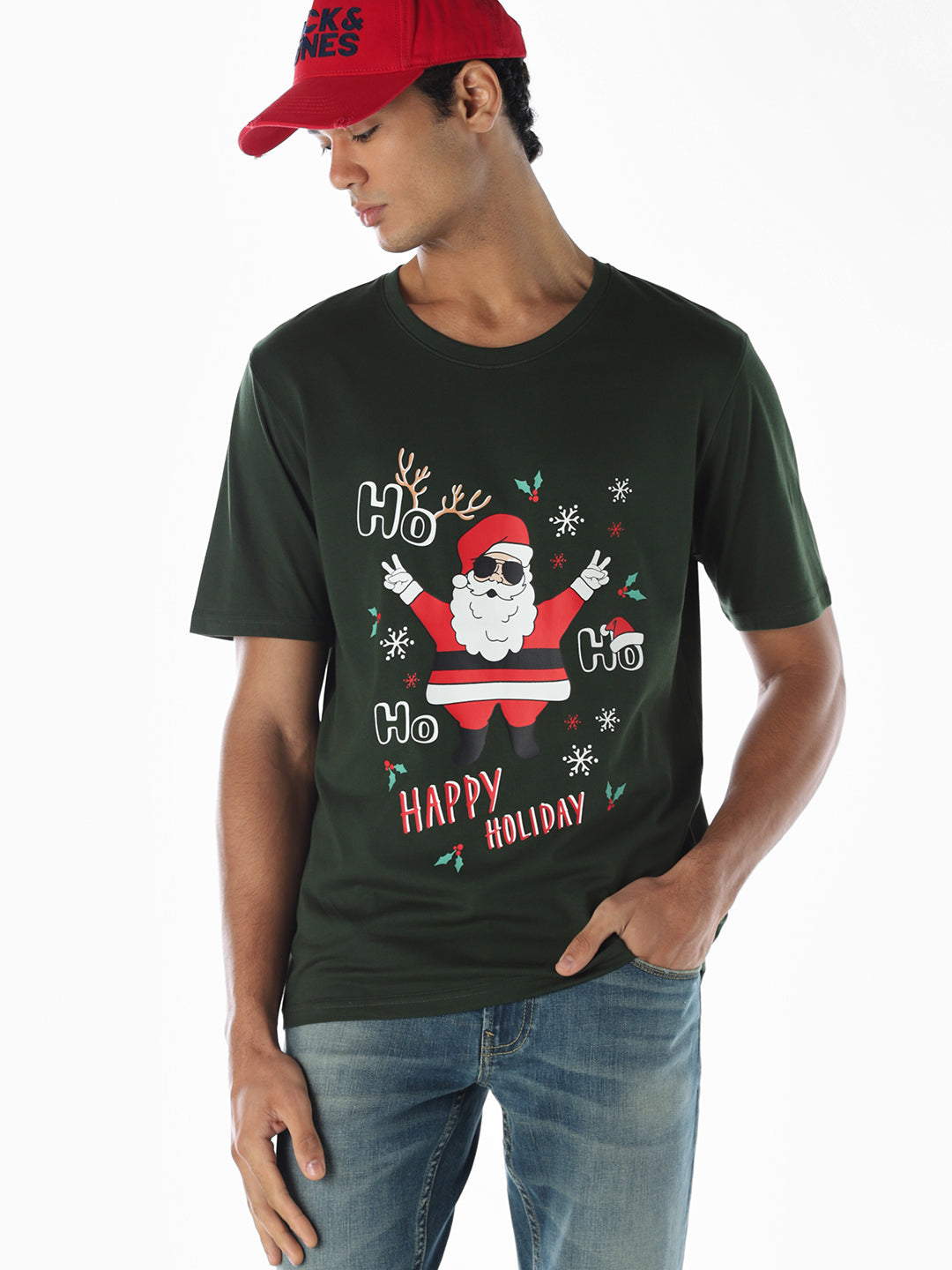 Santa X-Mas Printed T-shirt - Green - S