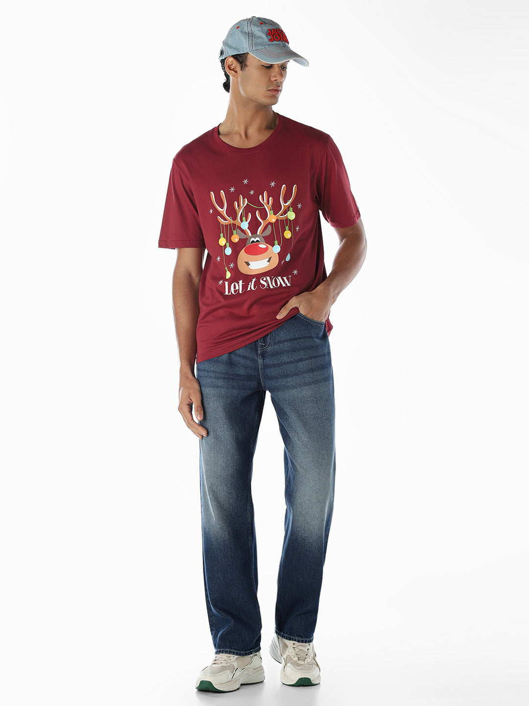 Reindeer X-Mas Printed T-shirt - Red