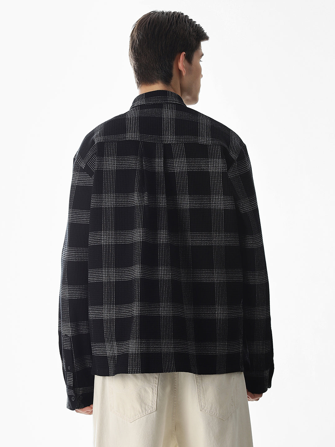 Black Waffle Check Cotton Shirt