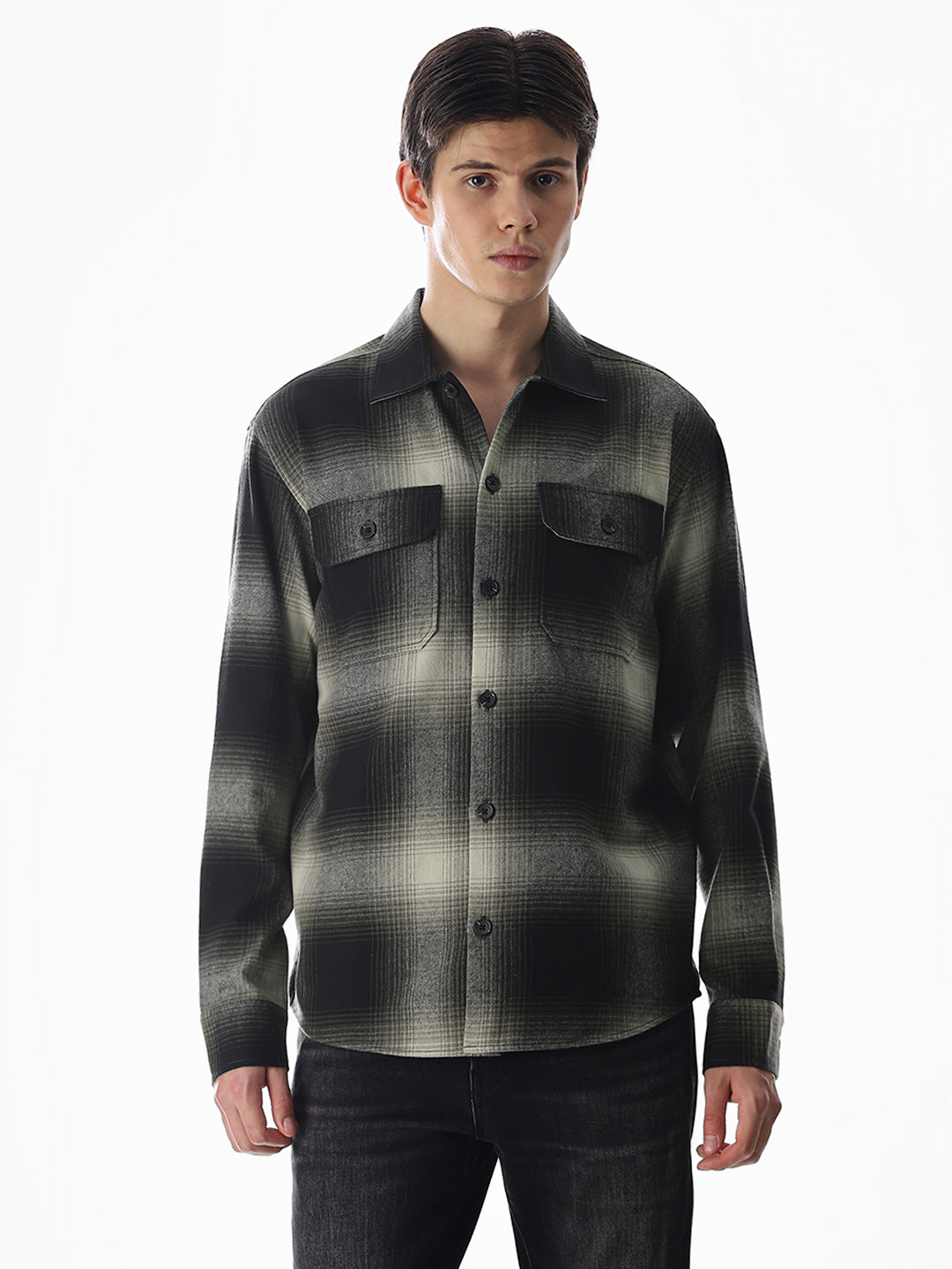 Check Oversized Overshirt - Dark Green