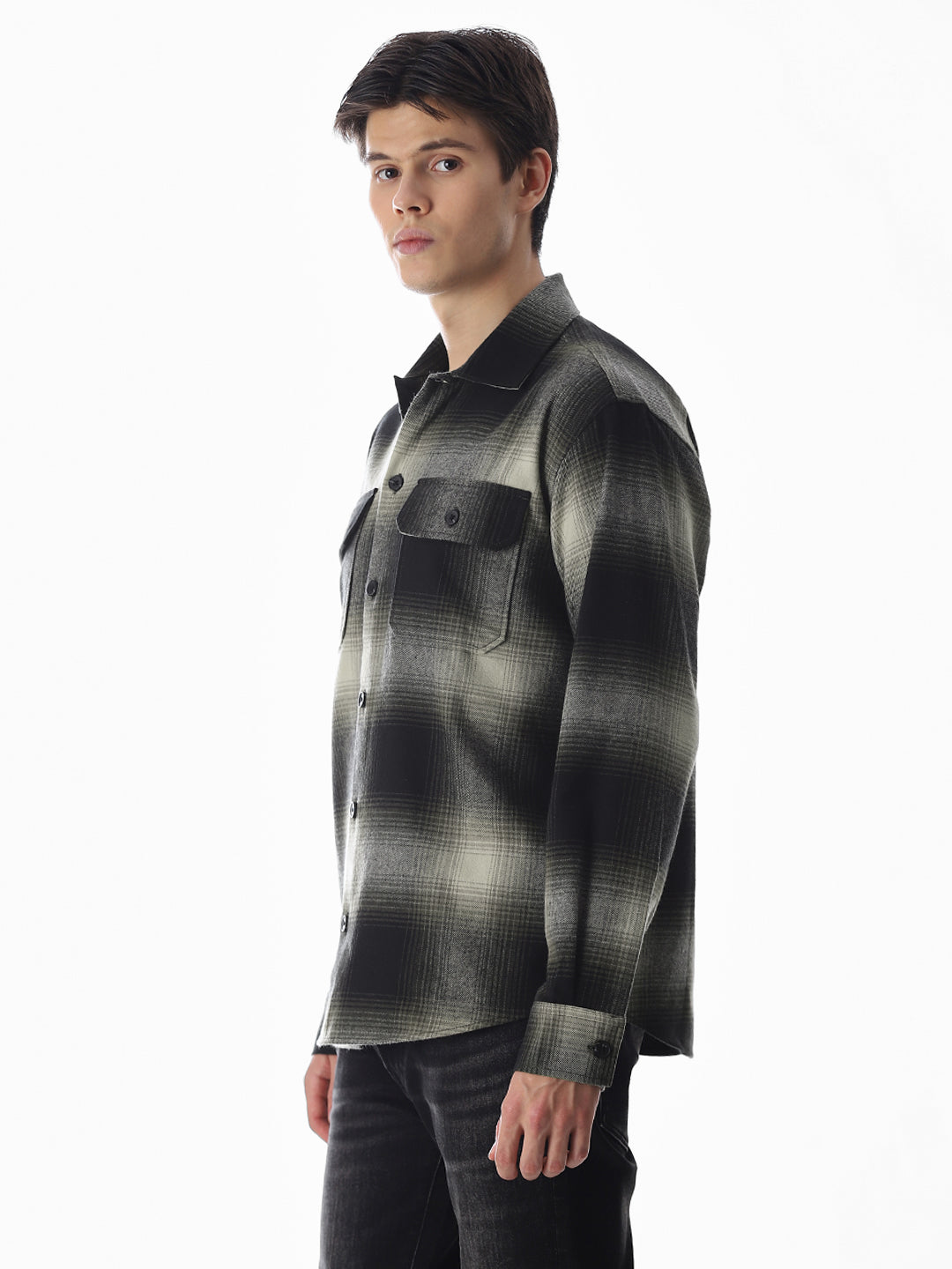 Check Oversized Overshirt - Dark Green