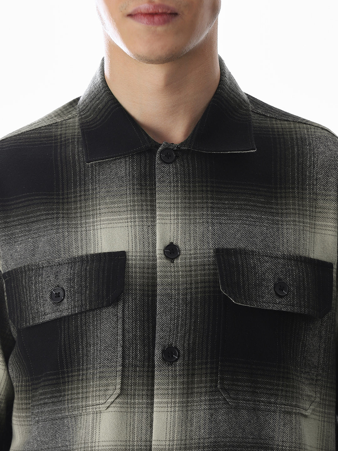 Check Oversized Overshirt - Dark Green