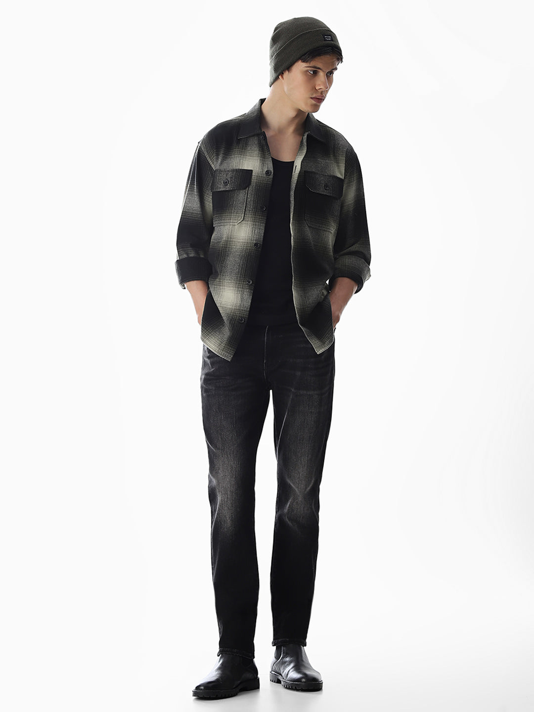 Check Oversized Overshirt - Dark Green