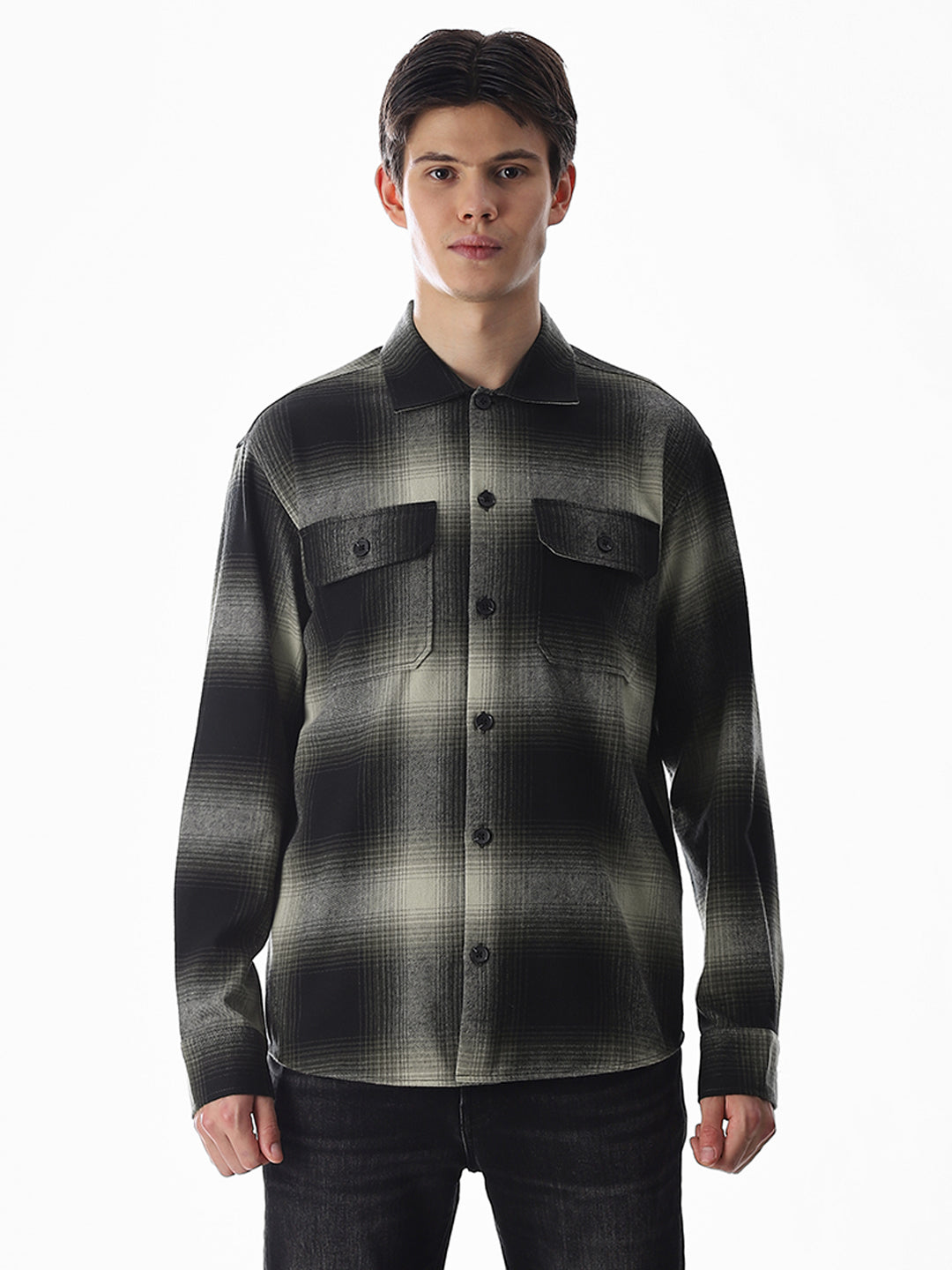 Check Oversized Overshirt - Dark Green