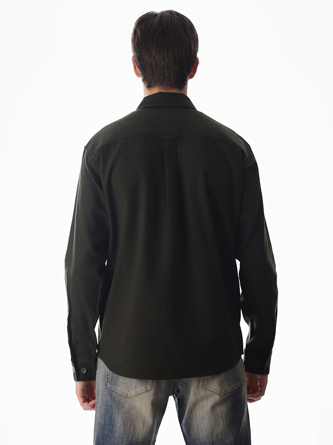 Men's Green Solid Oversized Shacket Shirt With Flap Pockets