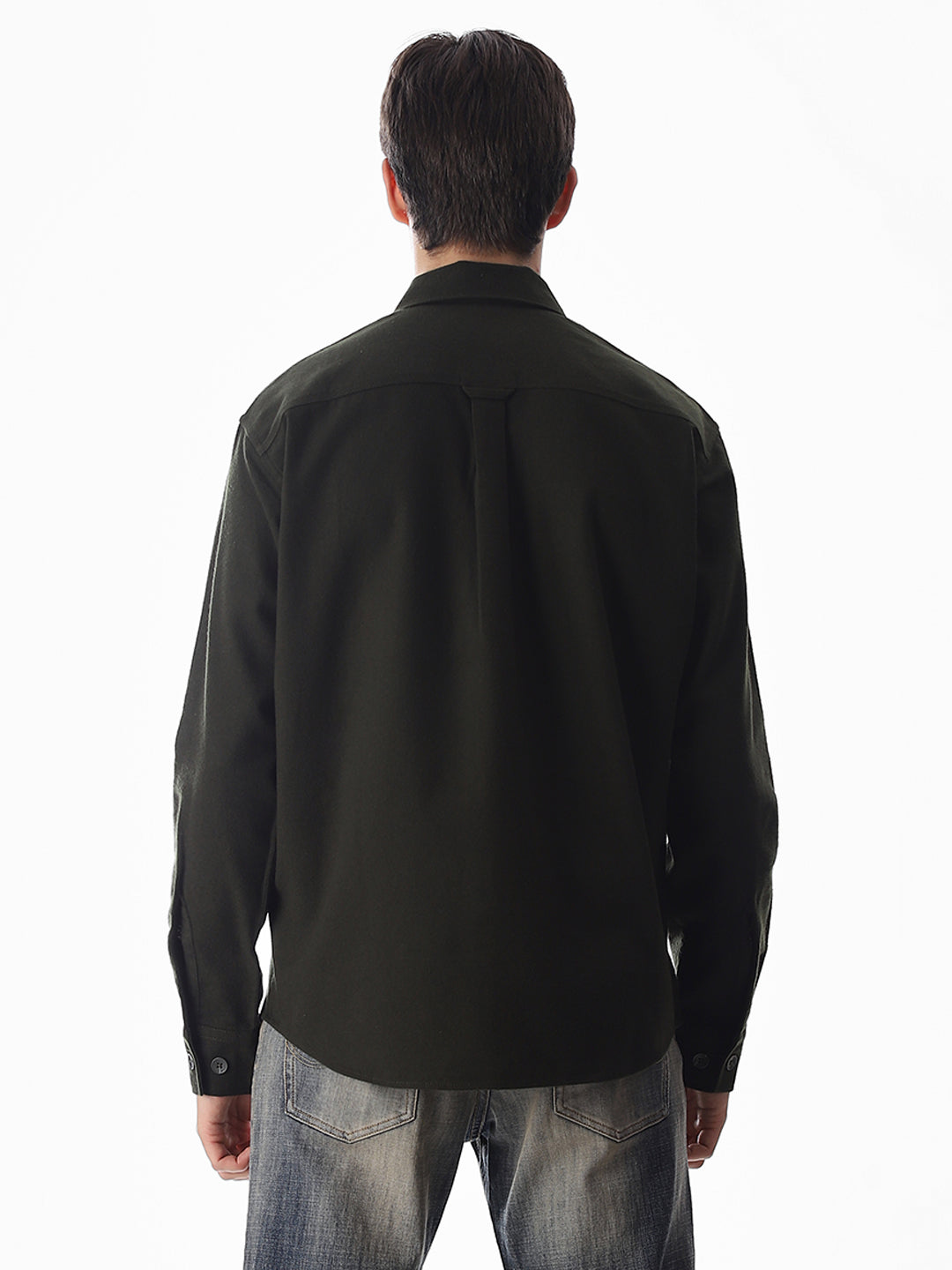 Men's Green Solid Oversized Shacket Shirt With Flap Pockets