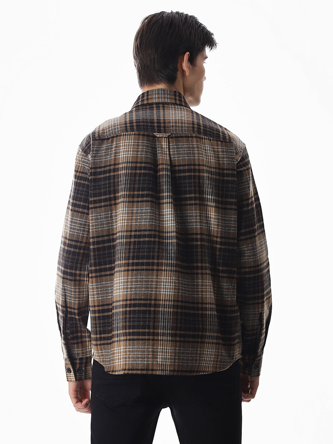 Check Oversized Overshirt - Dark Brown
