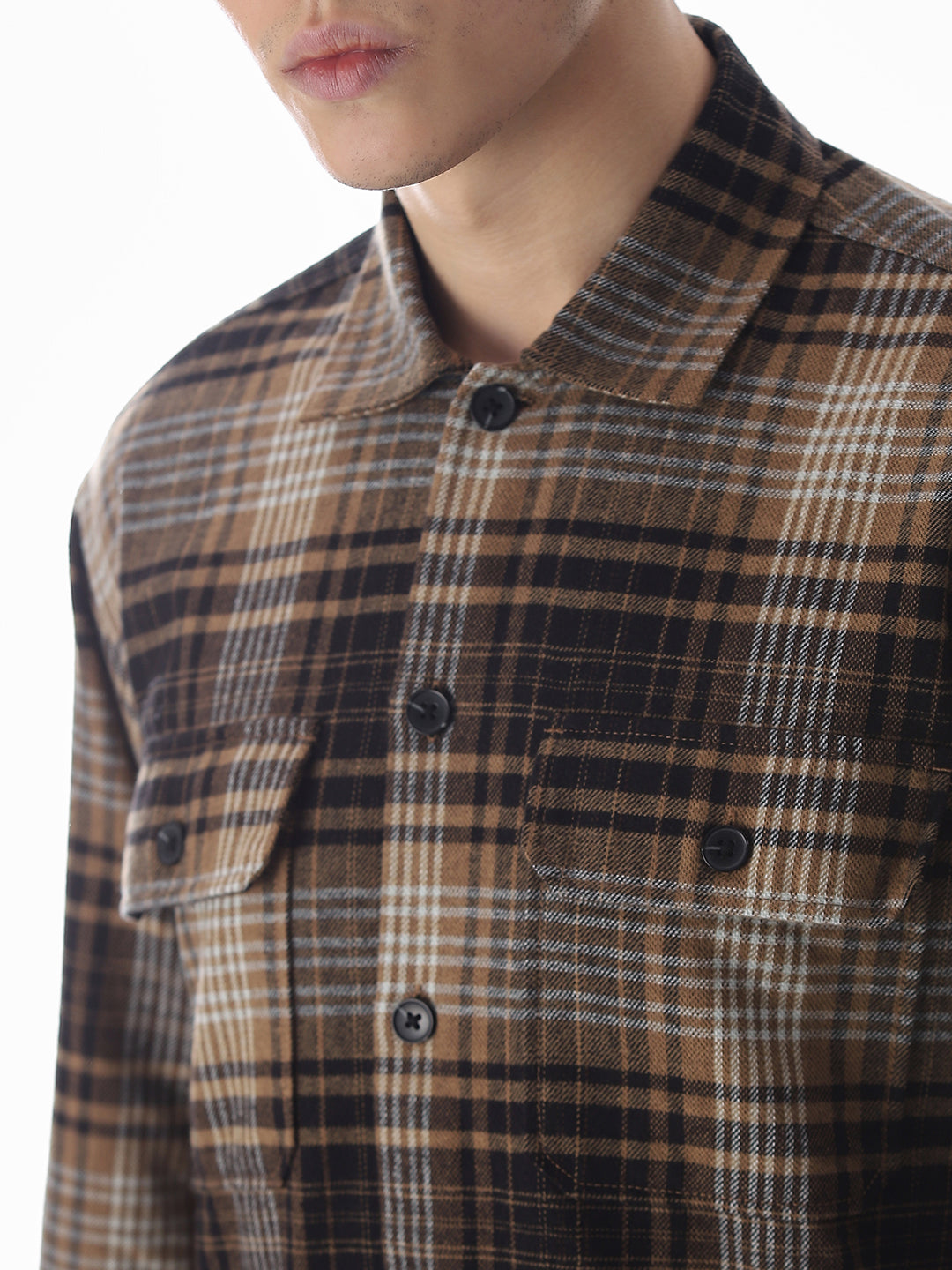 Check Oversized Overshirt - Dark Brown