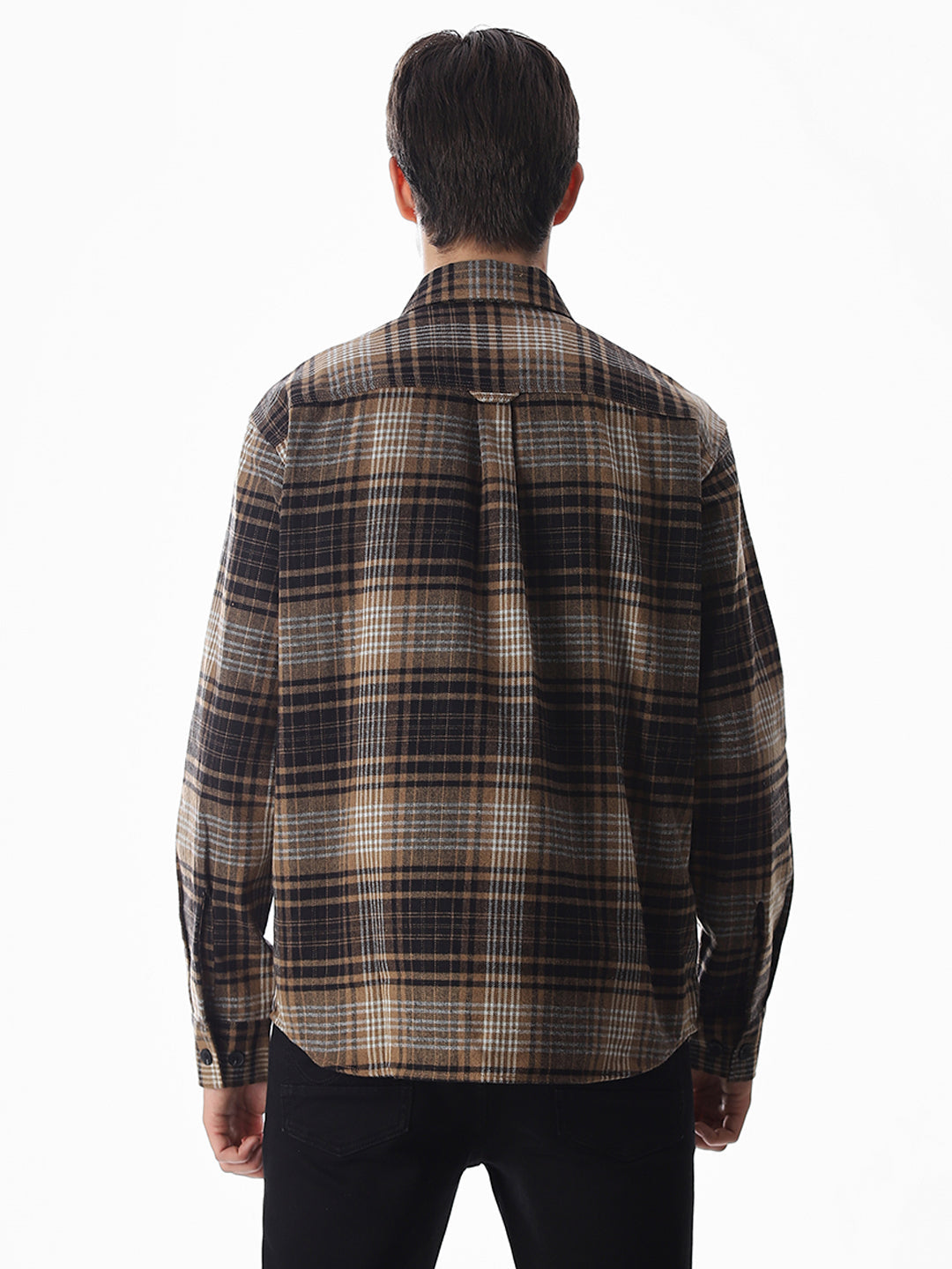 Check Oversized Overshirt - Dark Brown
