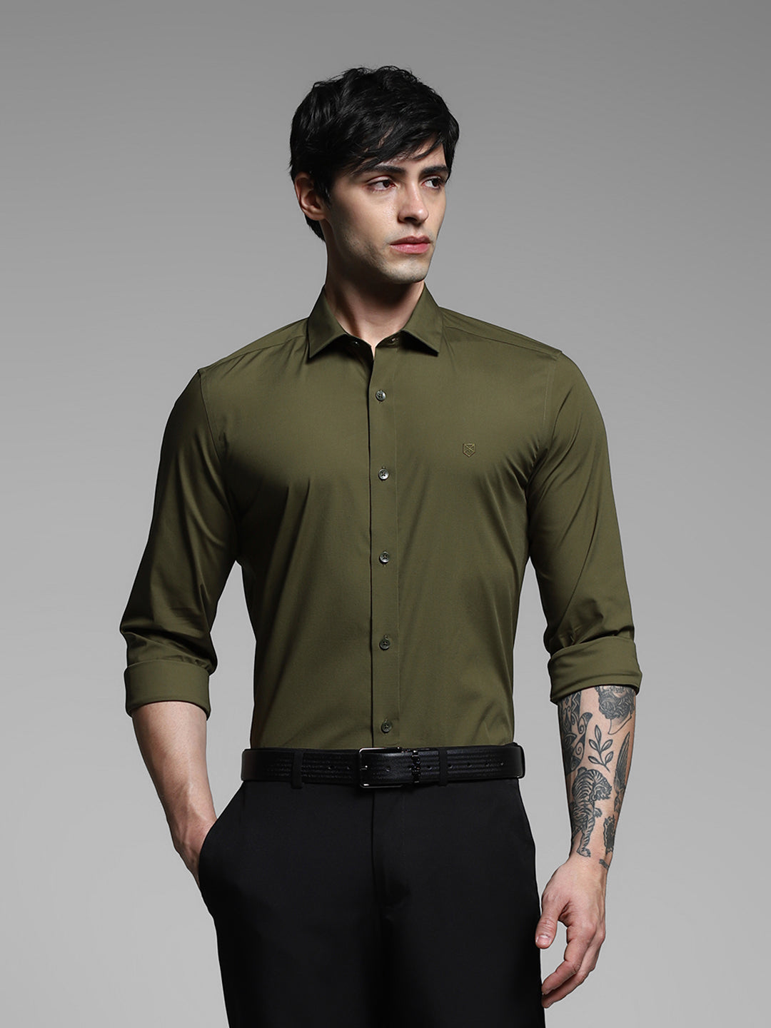 Olive Slim Fit Formal Shirt
