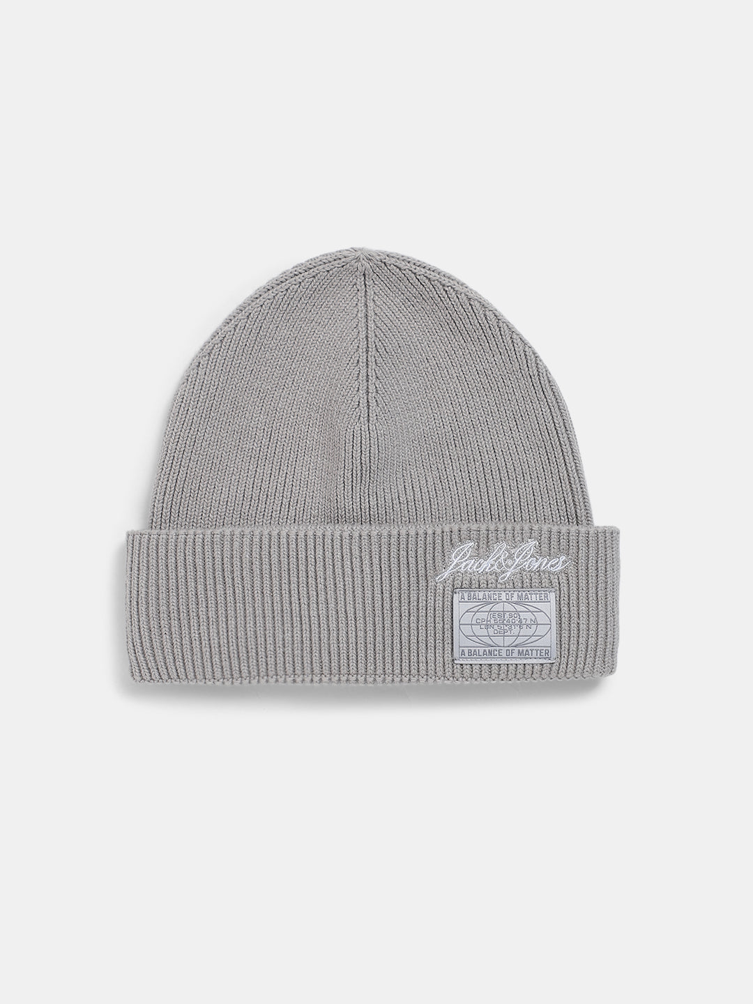 Grey Logo Print Cotton Beanie - Free Size