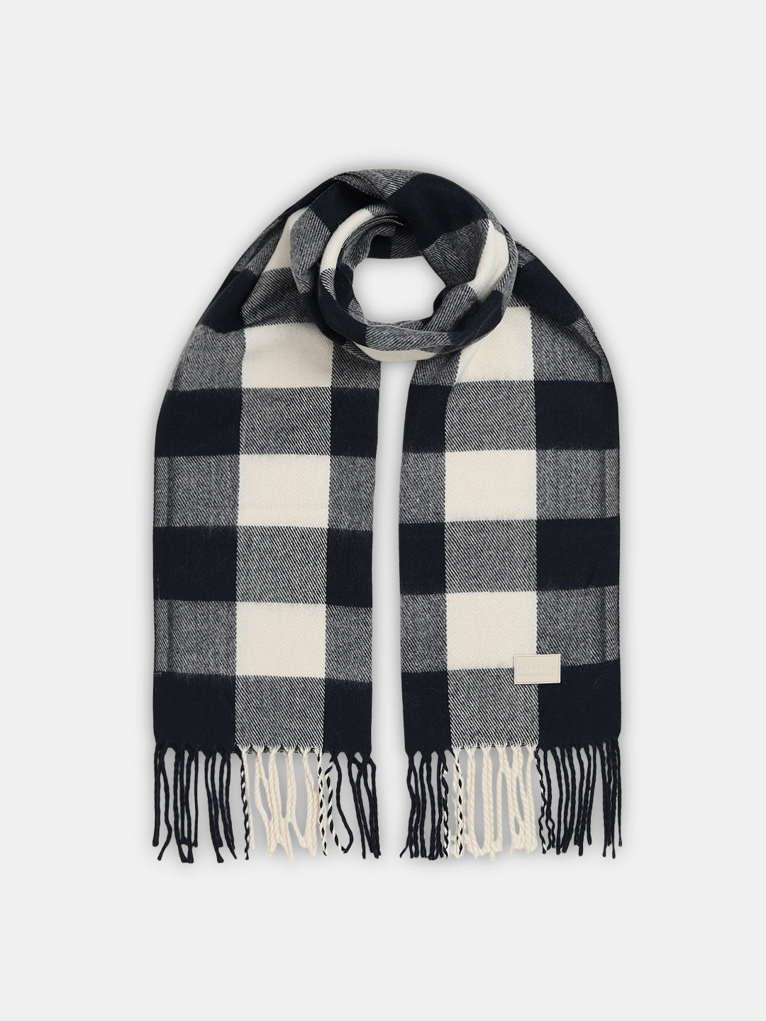 Dark Navy Check Acrylic Scarf