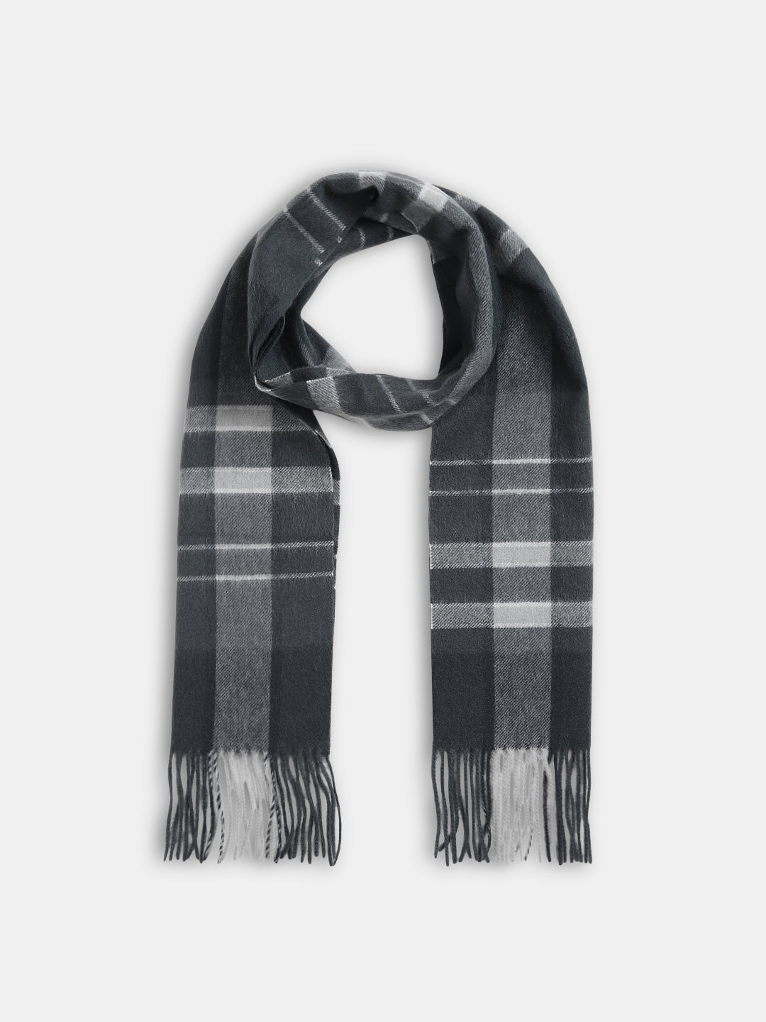 Dark Grey Check Wool Scarf