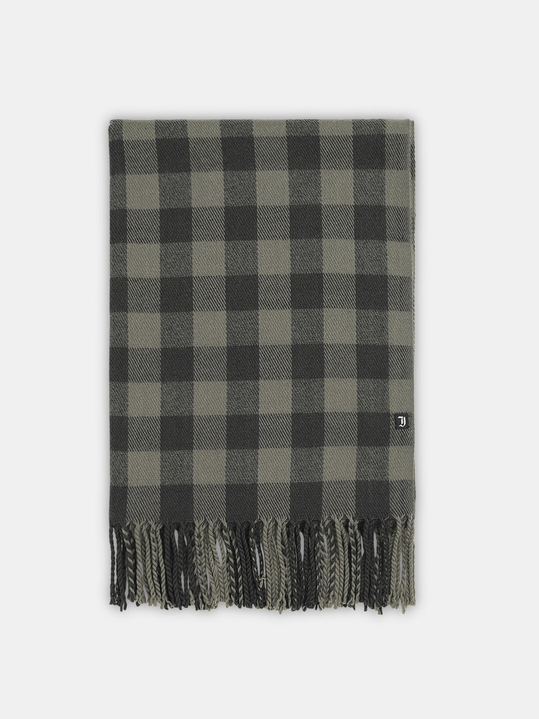 Dark Beige Check Fringe Detail Scarf