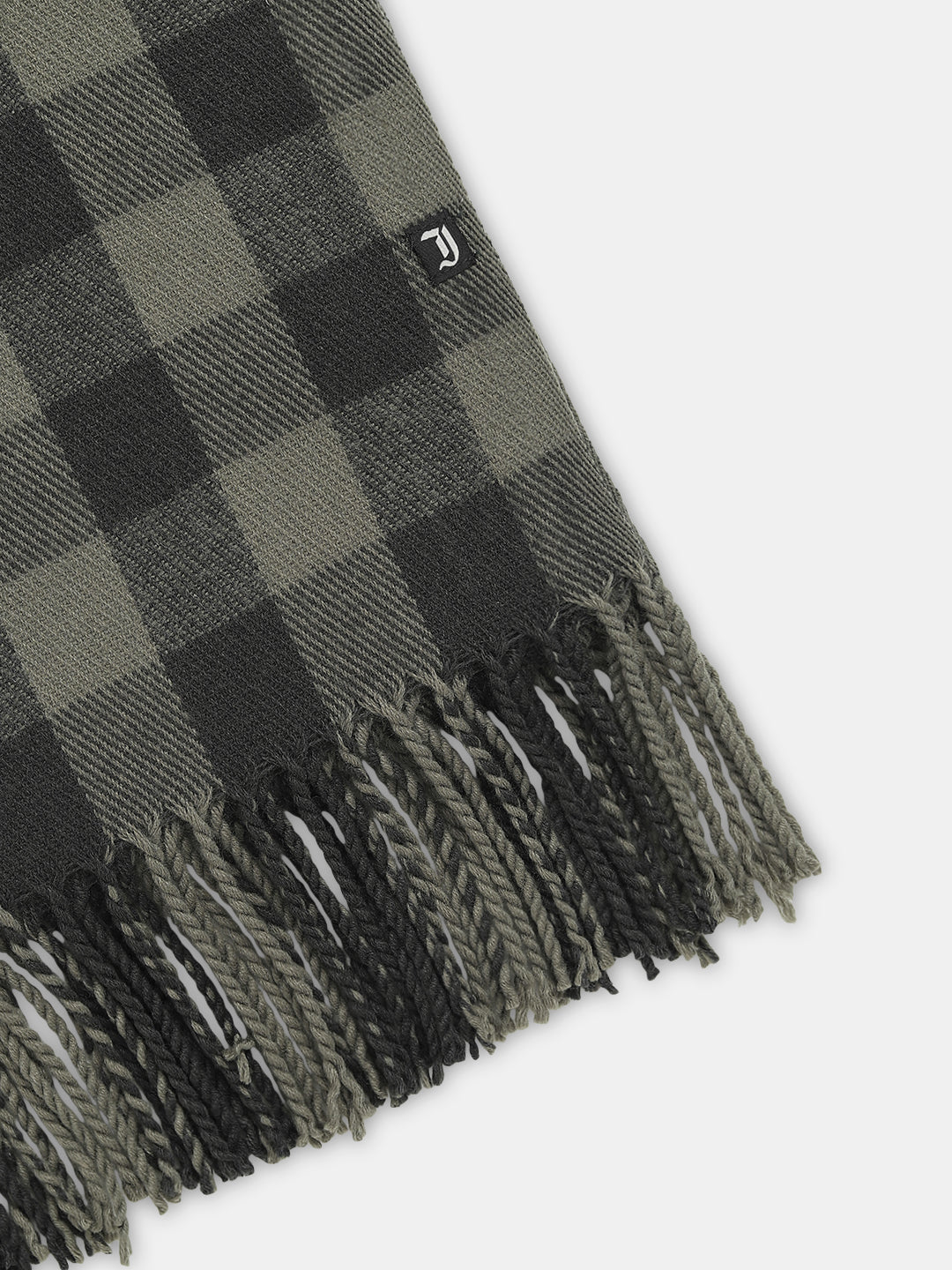 Dark Beige Check Fringe Detail Scarf