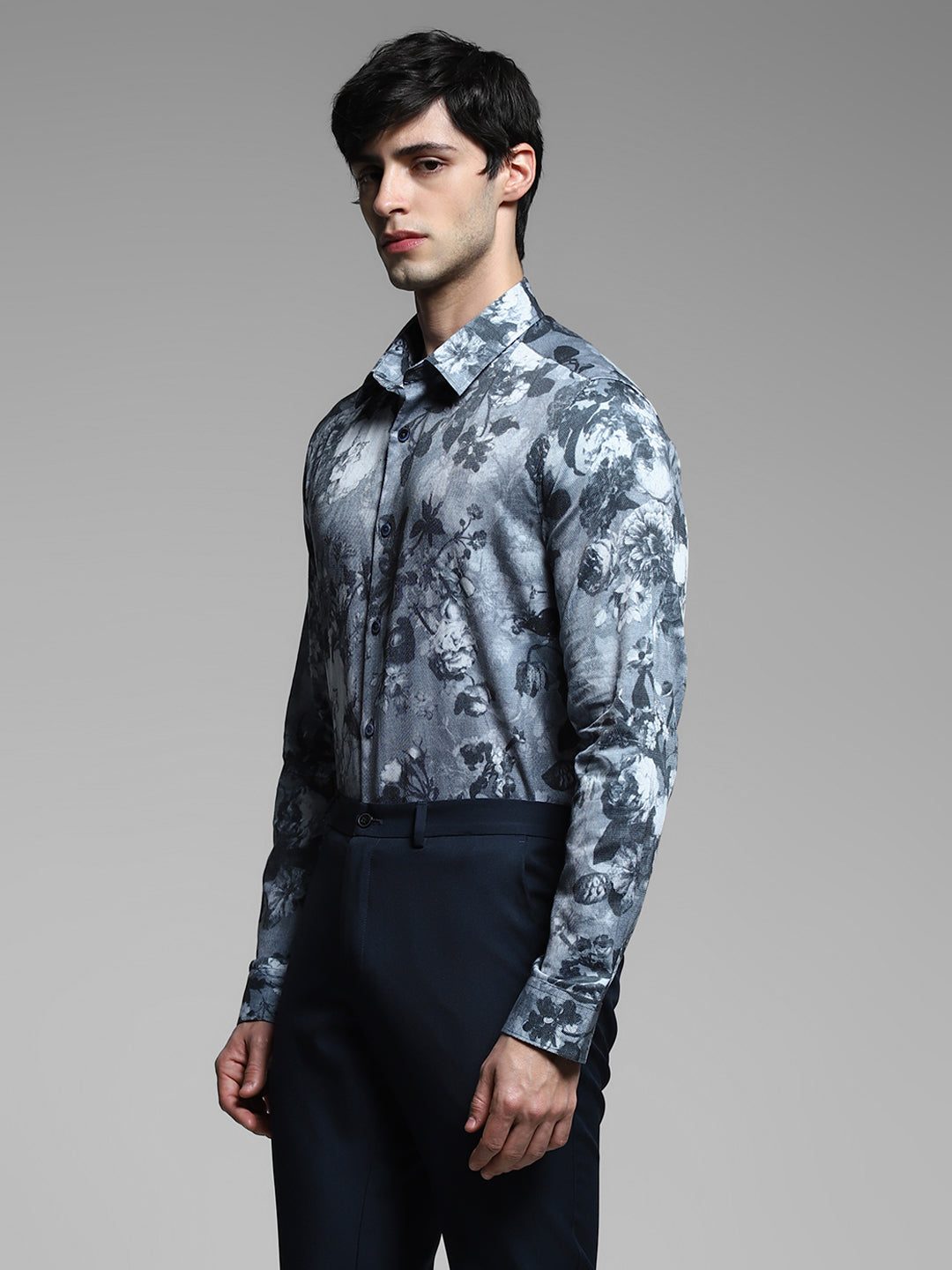 Grey Floral Cotton Shirt