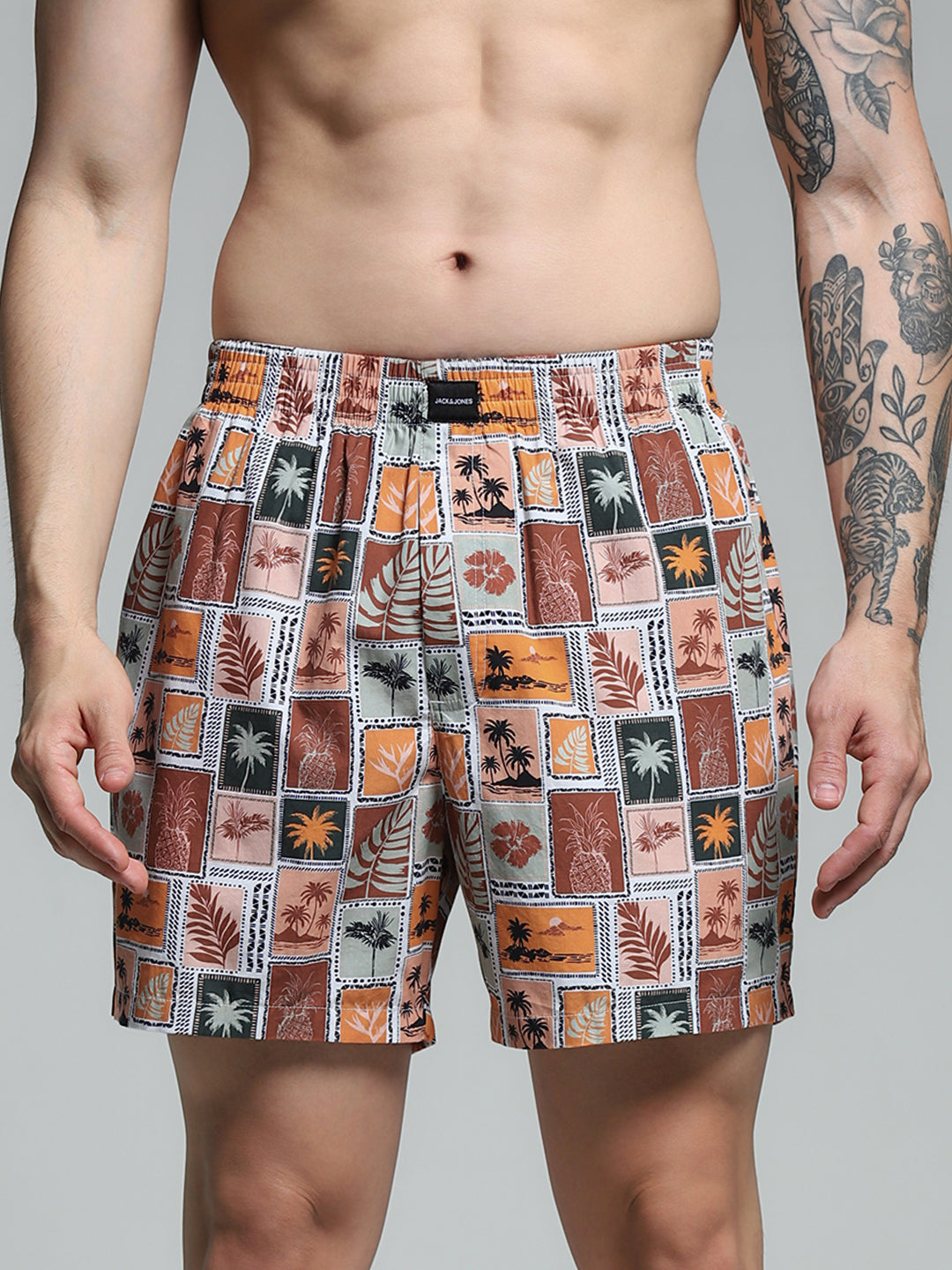 Brown Printed Cotton Boxers - S