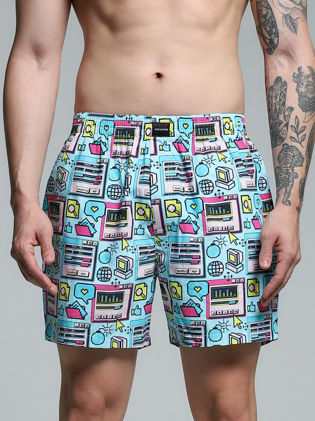 Blue Computer Print Cotton Boxers - S