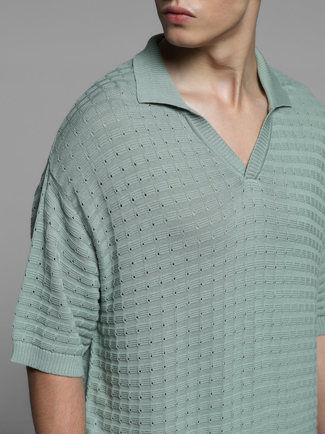 Green Jacquard Oversized Polo