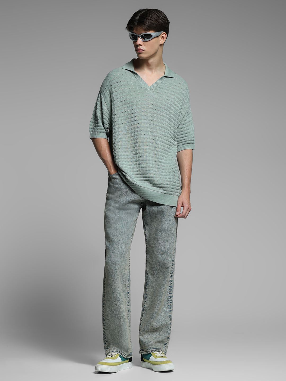 Green Jacquard Oversized Polo