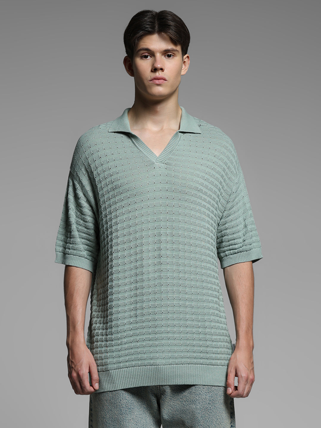 Green Jacquard Oversized Polo