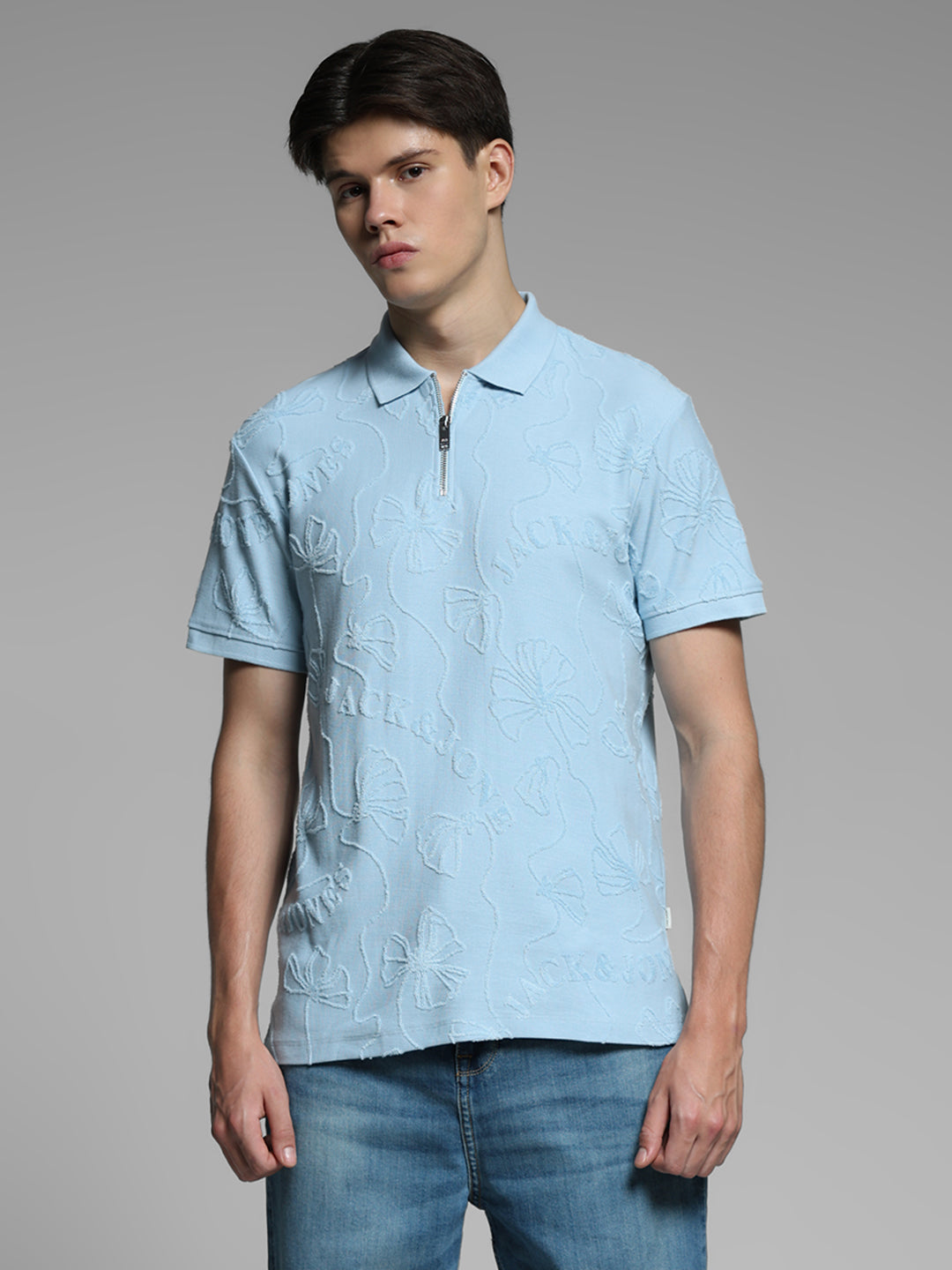 Blue Floral Embroidery Polo