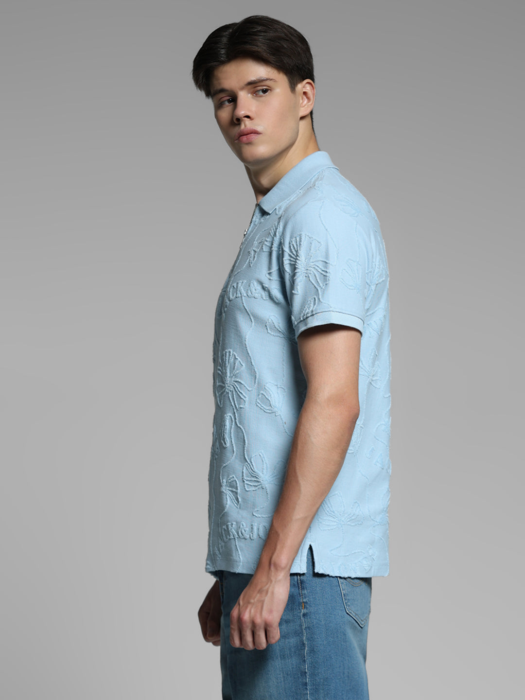 Blue Floral Embroidery Polo