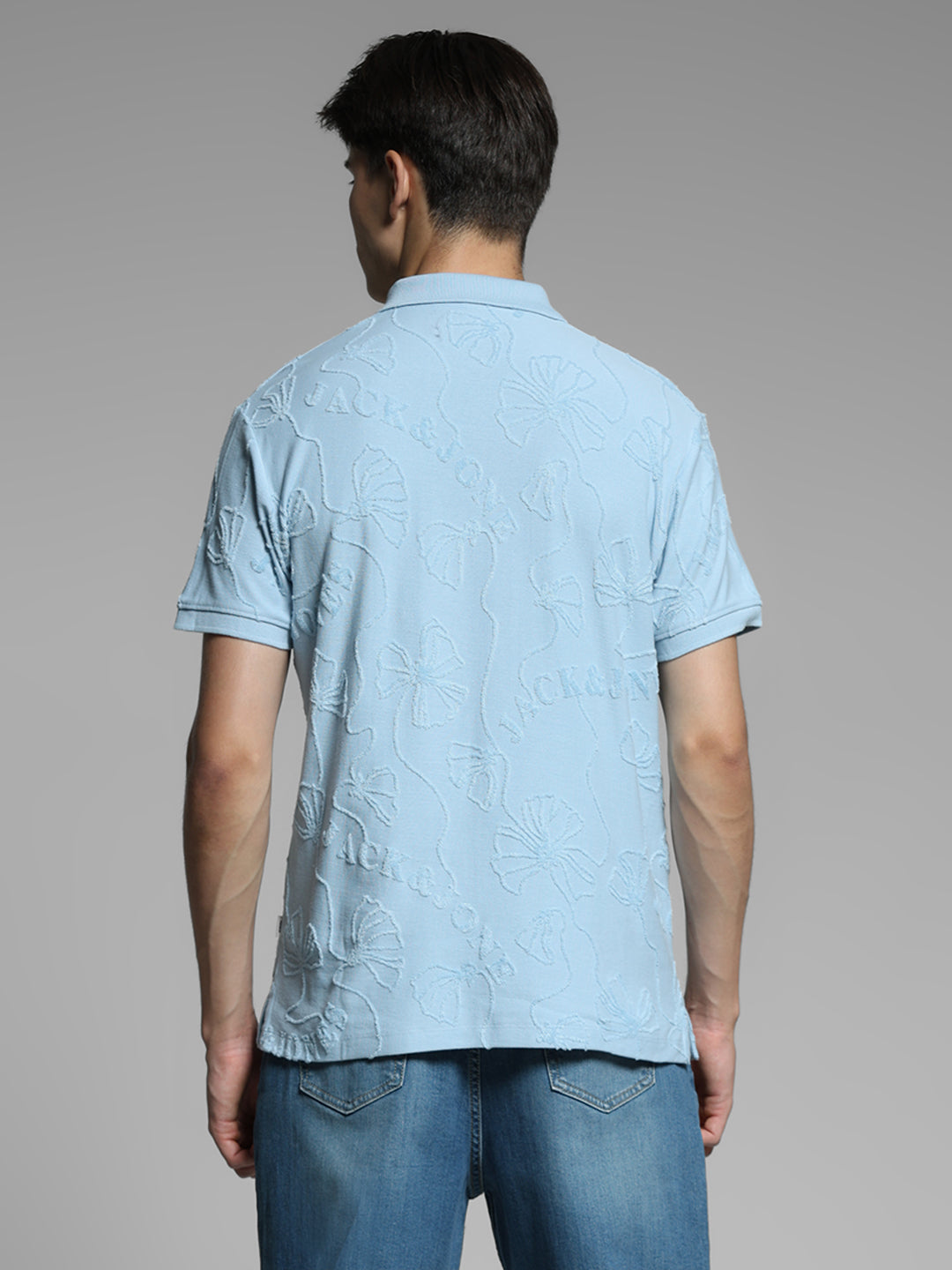 Blue Floral Embroidery Polo