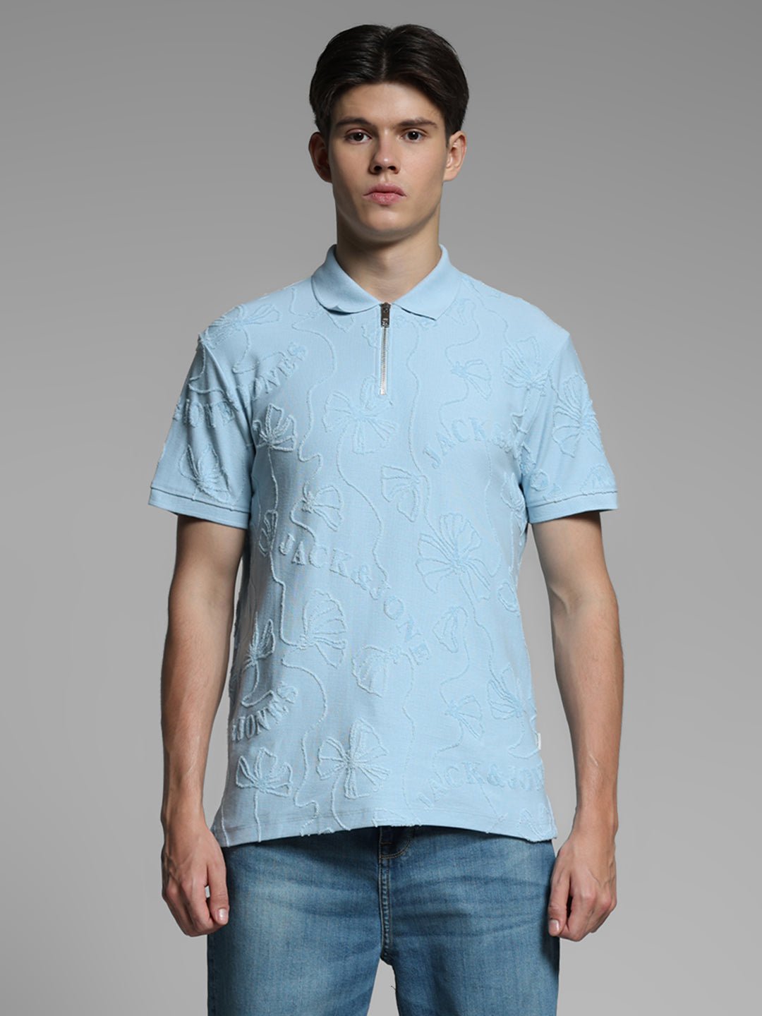 Blue Floral Embroidery Polo