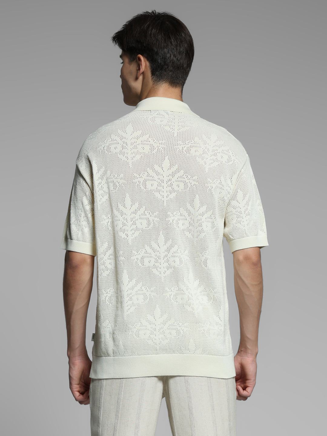 White Jacquard Front Open Polo