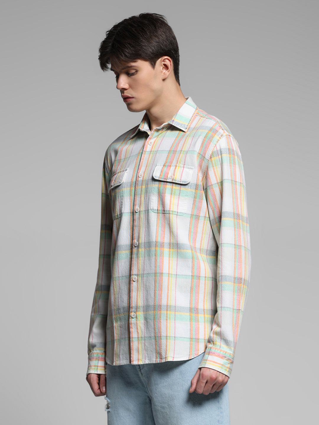 White Check Linen Blend Shirt