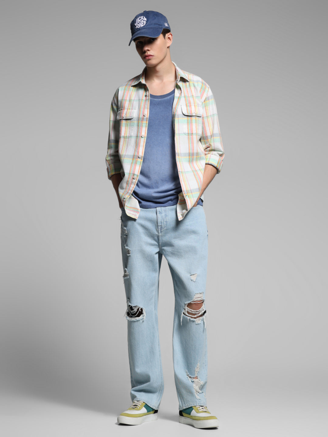 White Check Linen Blend Shirt