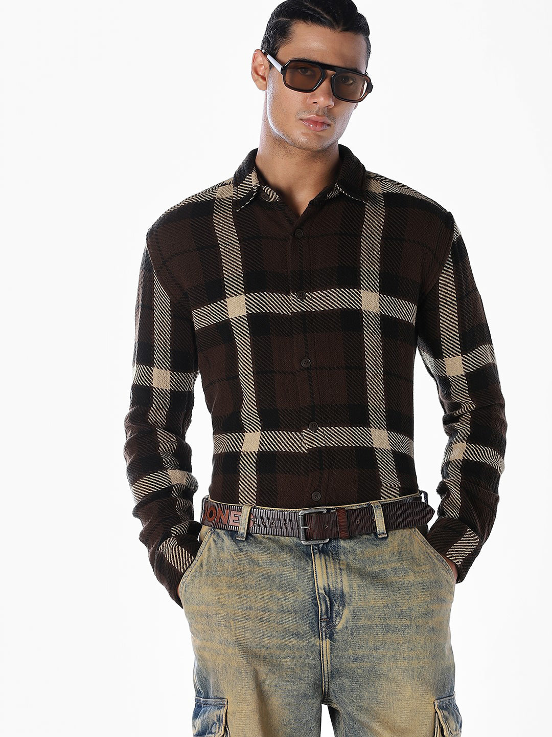 Dark Brown Check Cotton Shirt