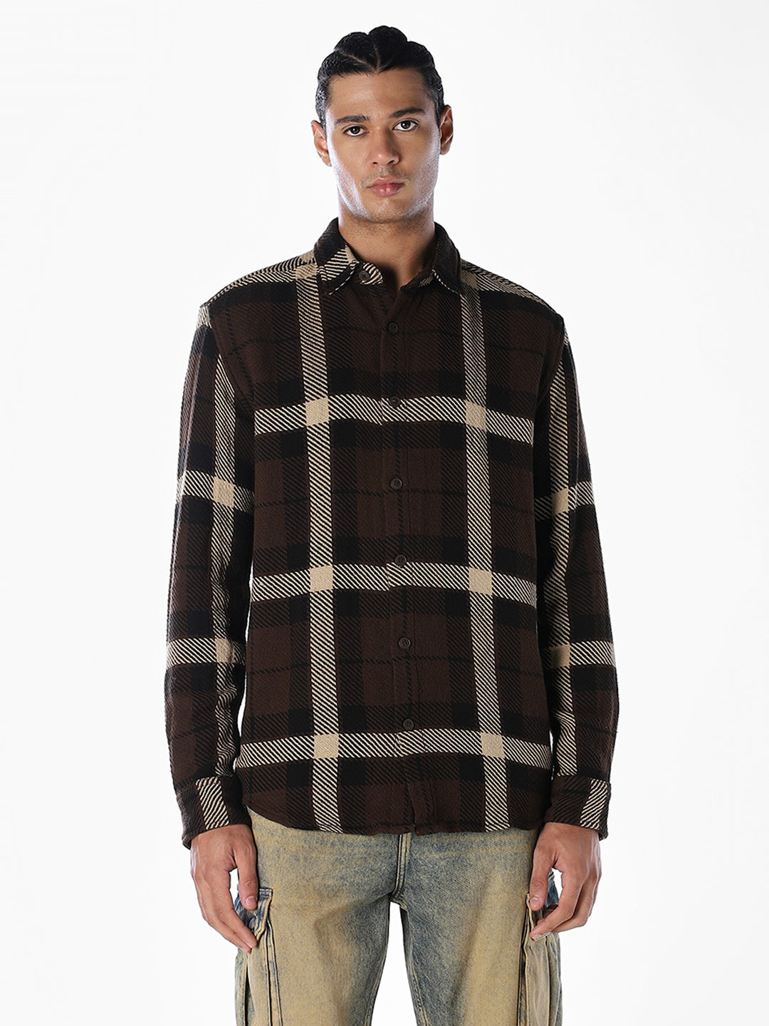 Dark Brown Check Cotton Shirt