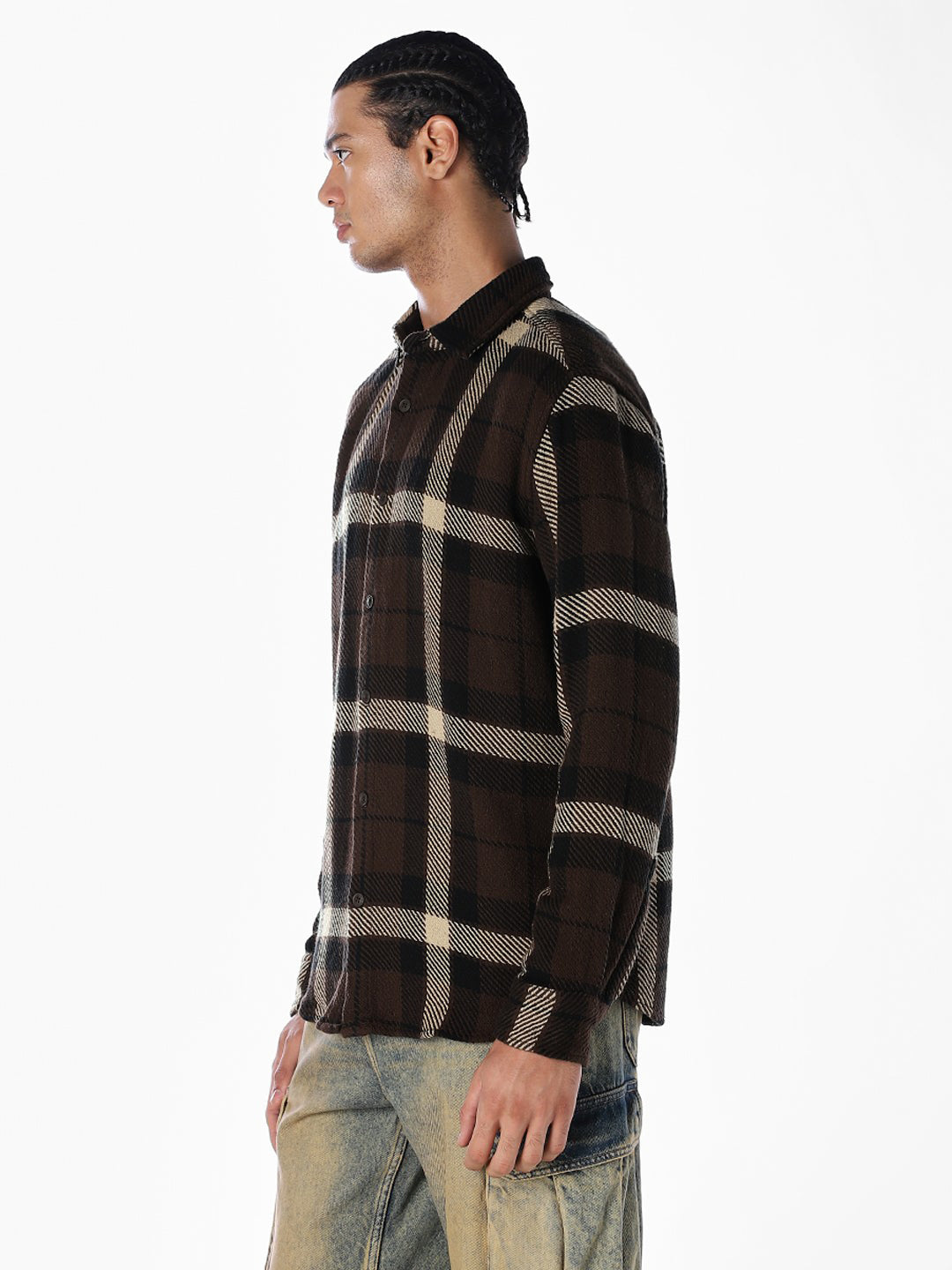 Dark Brown Check Cotton Shirt