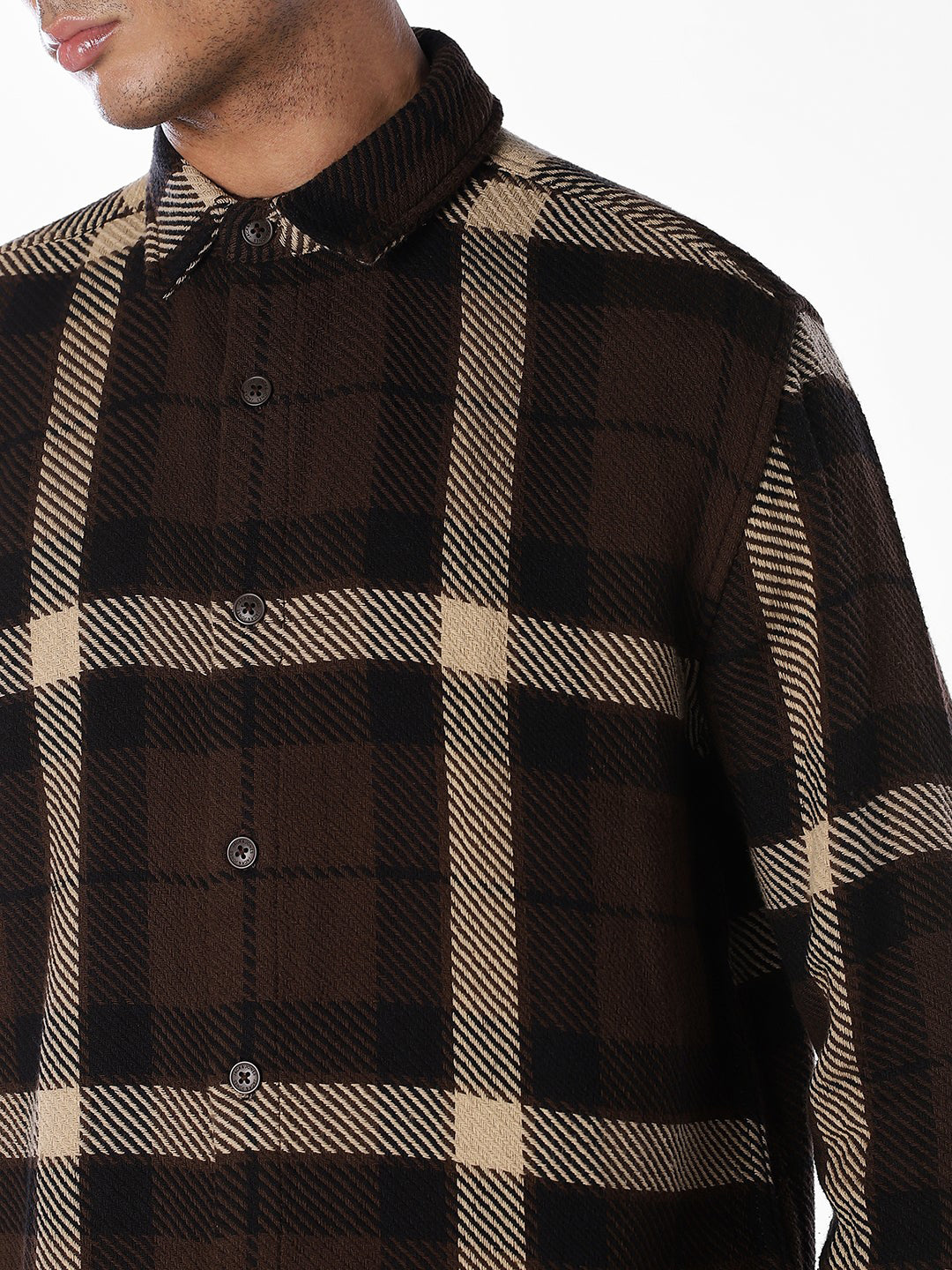 Dark Brown Check Cotton Shirt