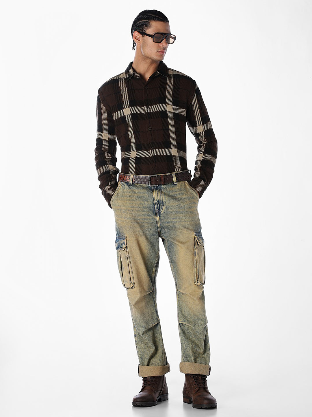 Dark Brown Check Cotton Shirt