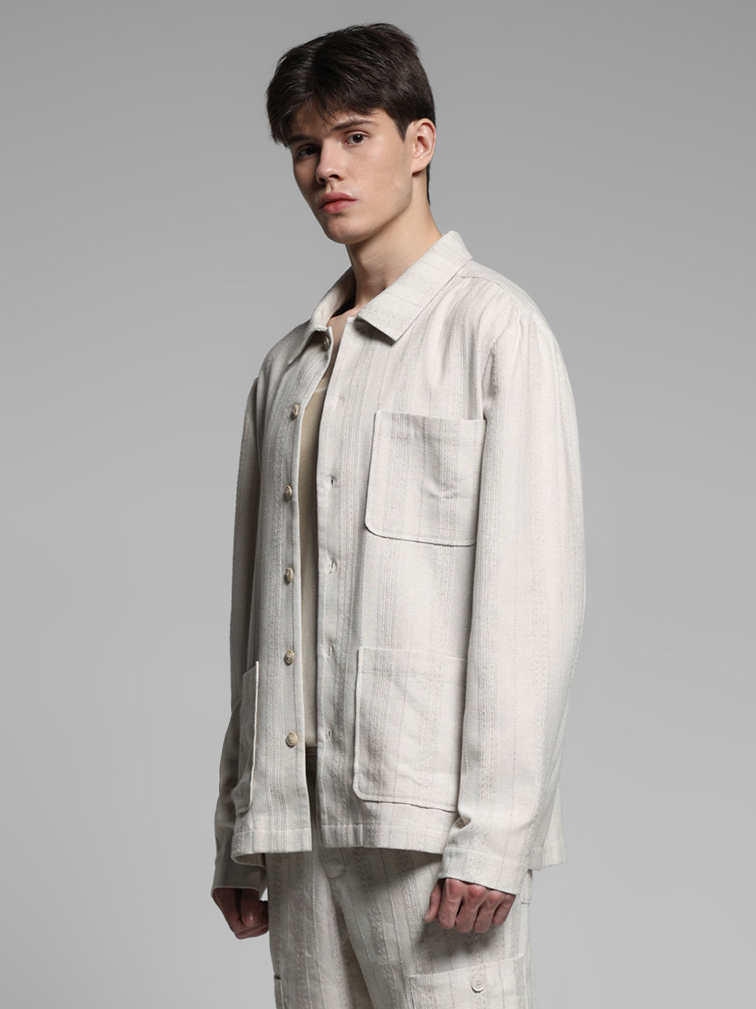 Cream Striped Oversized Shirt