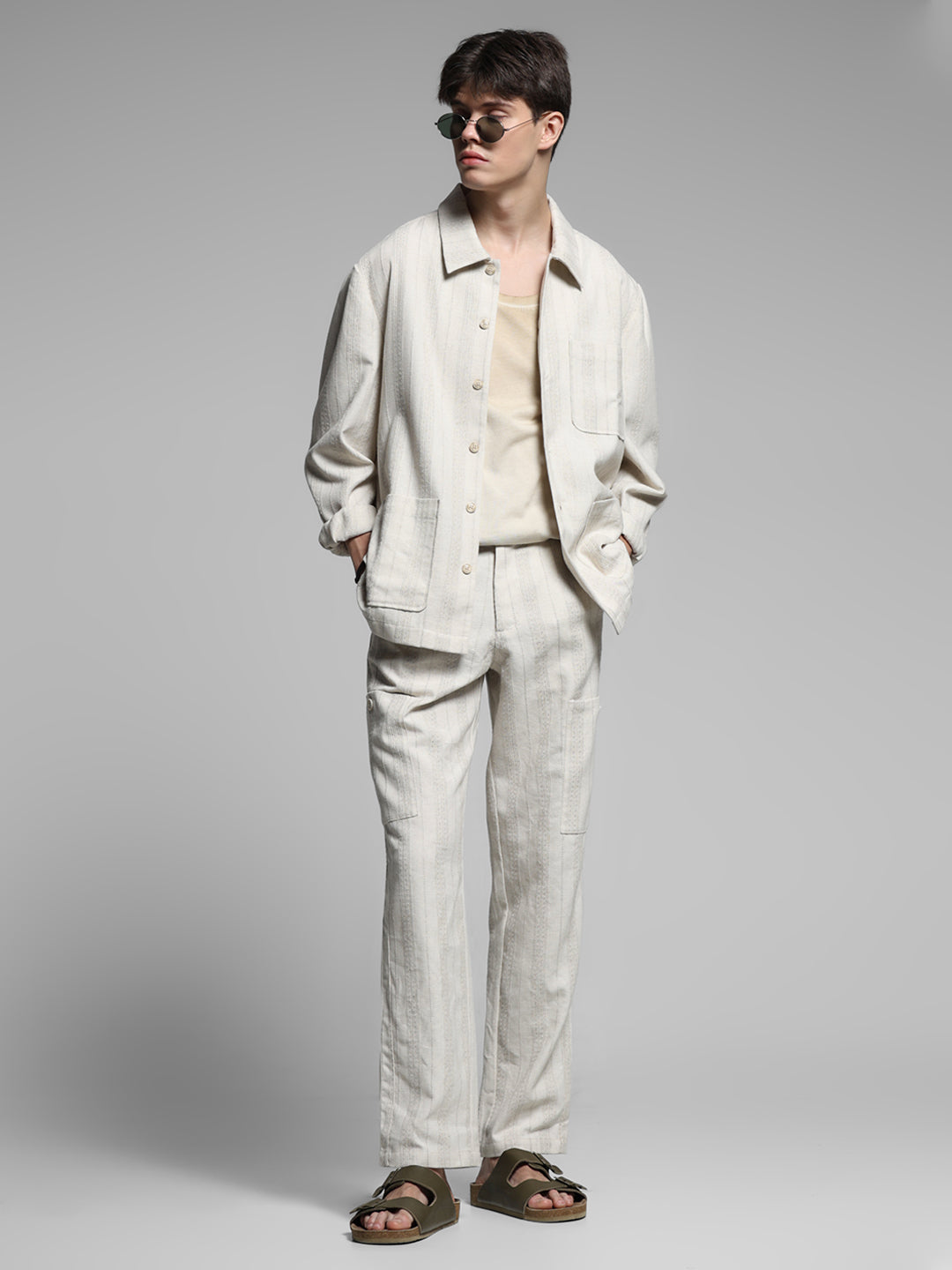 Cream Striped Oversized Shirt