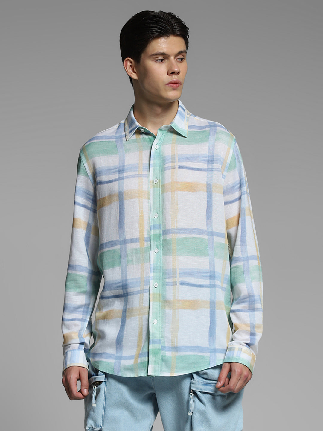 Men's Regular Fit Polyester Checked Shirt With Long Sleeves
