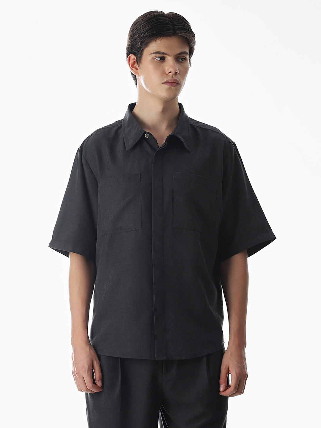 Dark Grey Short Sleeves Overshirt